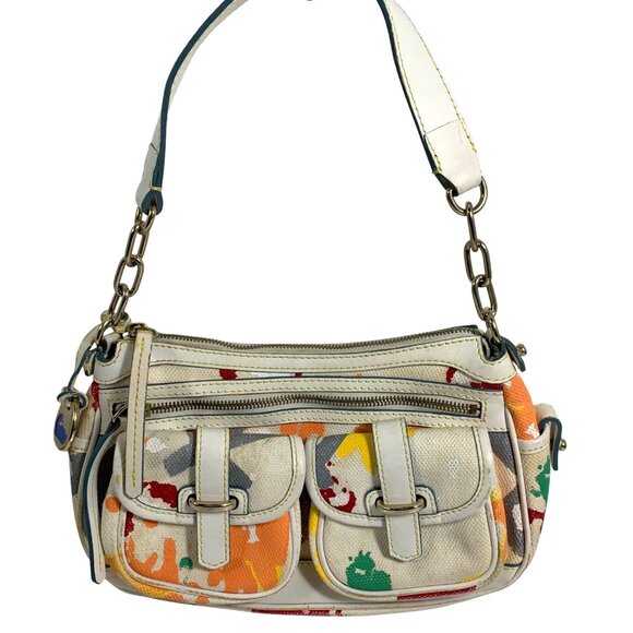 HTF Vintage DOONEY BOURKE Double Pocket Front Graffiti Shoulder Bag + Charm - Picture 1 of 16
